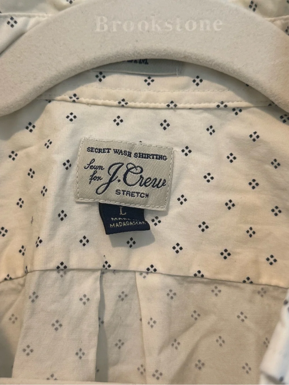 J. Crew White Button-Down Shirt with Small Navy Print